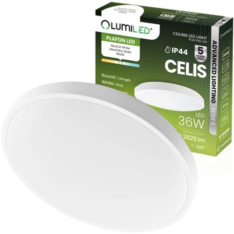 Plafonnier LED 36 W 4 000 K 3 820 lm 106 lm/W Rond IP44 Anneau Blanc