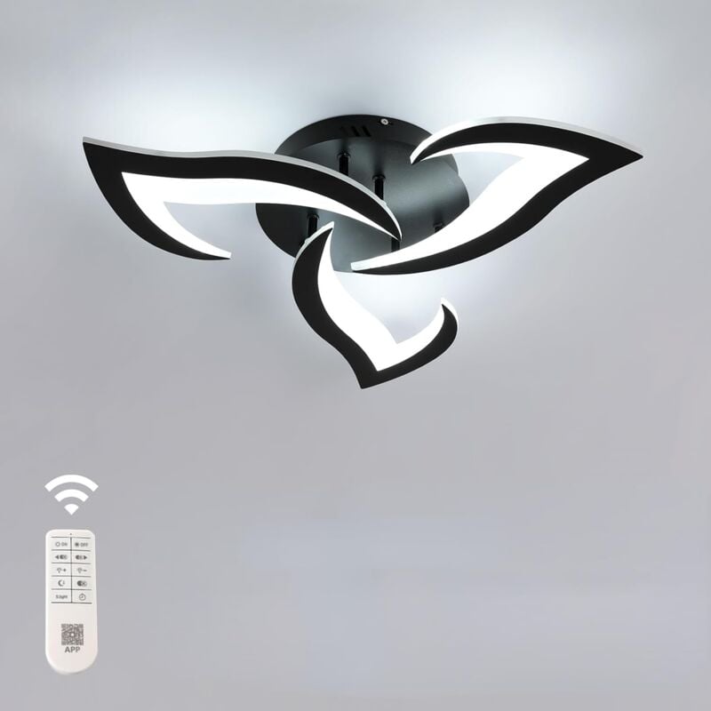 Plafonnier led, 36W 3060LM Luminaire Plafonnier Moderne, Acrylique Lampe de Plafond led 3 lumières pour Salon Chambre Cuisine Dia 58cm (Noir)