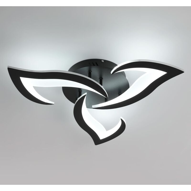 Plafonnier led, 36W 3060LM Luminaire Plafonnier Moderne, Acrylique Lampe de Plafond led 3 lumières pour Salon Chambre Cuisine Dia 58cm (Noir) Lumière