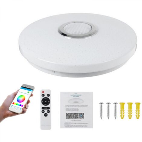 Plafonnier LED 36W avec haut-parleur Bluetooth, intelligent avec télécommande et contrôle APP, changement de couleur RGB, réglable pour cuisine, salle de bain, chambre d'enfant, salon Ø 30cm [Classe é