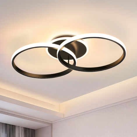 Plafonnier LED, 36W Lampe de Plafond Moderne Ronde, Double Anneau, 3000K–6500K Réglable, Lustre LED Plafonnier pour Salon Chambre Couloir – Noir