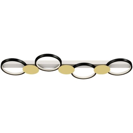 Plafonnier LED 38 W 1500 lm 3000 K-6500 K, lampe de salon avec 4 ampoules, télécommande, noir et or