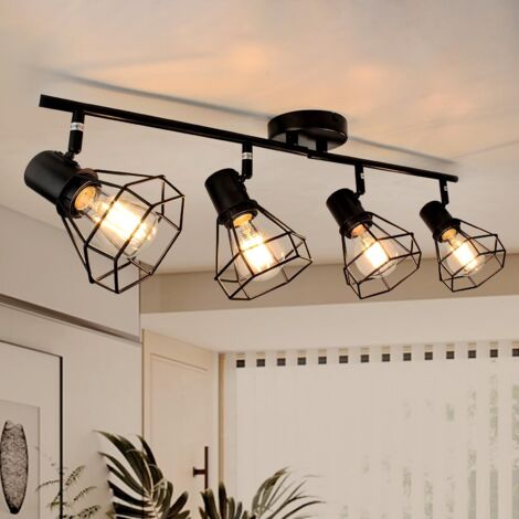 Plafonnier Led 4 Spots E27 Lampe De Plafond Vintage Pivotante À 350° Pour Salon, Luminaire De Plafond Pour Chambre À Coucher, Couloir, Max. 60w (Sans Ampoule) [Classe Énergétique F]