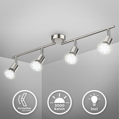 main image of "Plafonnier LED 4 spots GU10 spots plafond salon salle à manger métal spots orientables"
