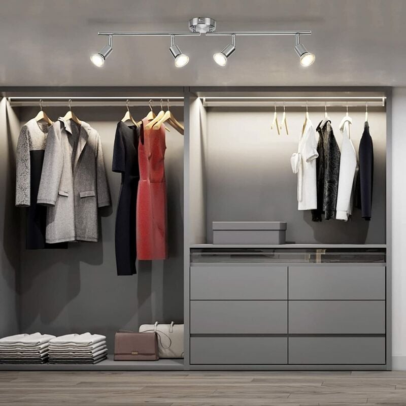 Skecten - Plafonnier led 4 Spots, Luminaire Plafonnier Orientable 4 Ampoules GU10 Spot de Plafond pour Chambre Cuisine Salle à Manger Couloir