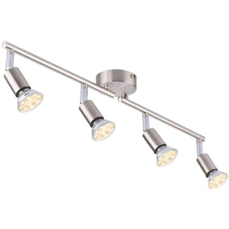 Plafonnier LED 4 Spots orientables, Argent 4 x 4W GU10 Barre Spot Plafond LED Eclairage intérieur pour Salon Salle à Manger Cuisine Couloir [Classe énergétique A]