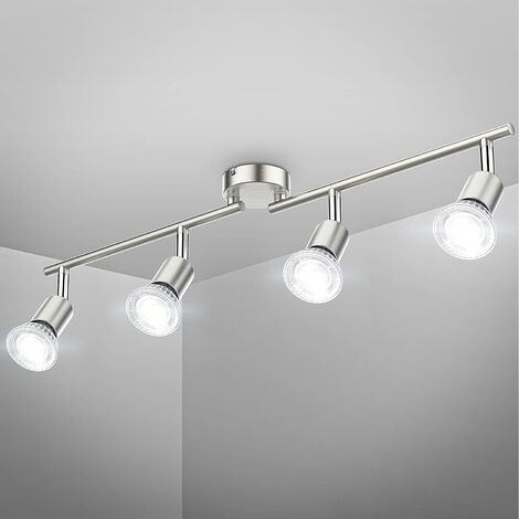 Plafonnier LED 4 Spots Orientables Argent 4 x GU10 Barre Spot Plafond LED Eclairage Intérieur pour Salon Salle à Manger Cuisine Couloir