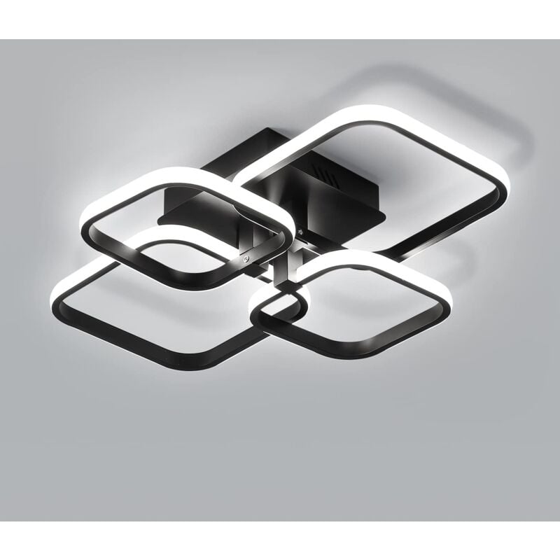 Plafonnier led, Luminaire Plafonnier Moderne avec 4 Carrés Lustre Noir pour Salon Chambre Couloir Bureau 42W 3780lm 6500K Lumière Blanc Froid