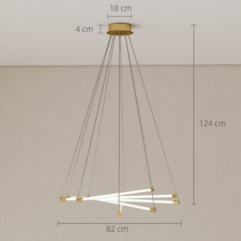 Plafonnier LED, 50 W, 5 tubes lumineux orientables, idéal pour salon, salle à manger, cuisine, or et blanc
