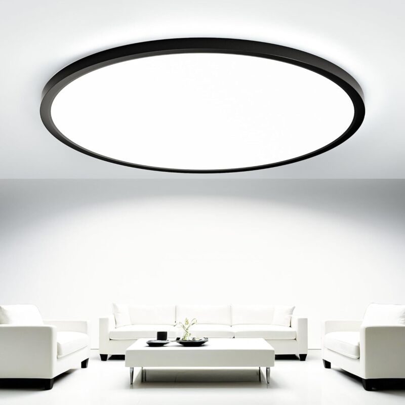 Plafonnier LED 68 W, éclairage d'intérieur rond moderne, étanche IP44, pour salle de bain, ultra-fin, noir, pour salon, chambre, cuisine, bureau,