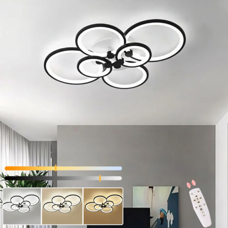 Plafonnier LED 84 W à intensité variable avec télécommande, 6 anneaux lumineux - Plafonnier moderne, 3000 K - 6500 K, économie d'énergie, φ 78 cm