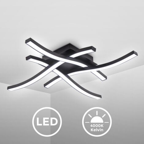 Plafonnier LED à 4 lampes I 4.000K blanc neutre I 20 Watt I 2.000 Lumen I noir I acrylique blanc I ondulé I courbe