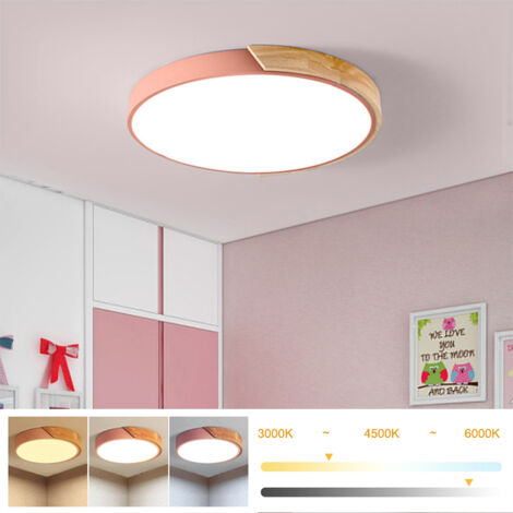 Plafonnier LED à intensité variable 30 cm, Plafonnier moderne en métal avec télécommande, lumières décoratives roses 24 W, 3 températures de couleur
