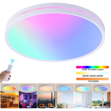 Plafonnier LED à intensité variable avec télécommande, puits de lumière LED à spectre complet, plafonnier RGB irisé, couleur variable, φ37 cm