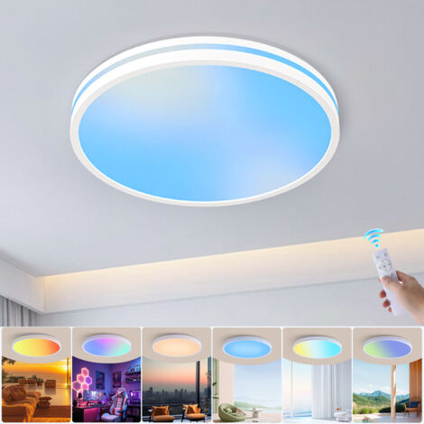 Plafonnier LED à intensité variable avec télécommande, puits de lumière LED à spectre complet, plafonnier RGB irisé, couleur variable, φ37 cm