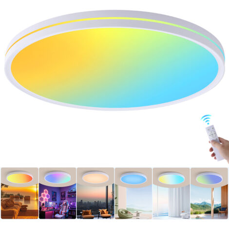 Plafonnier LED à intensité variable avec télécommande, puits de lumière LED à spectre complet, plafonnier RGB irisé, couleur variable, φ37 cm