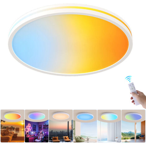 Plafonnier LED à intensité variable avec télécommande, puits de lumière LED à spectre complet, plafonnier RGB irisé, couleur variable, φ37 cm