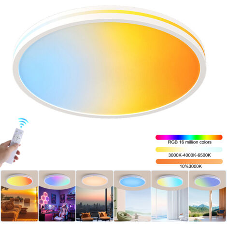 Plafonnier LED à intensité variable avec télécommande, puits de lumière LED à spectre complet, plafonnier RGB irisé, couleur variable, φ37 cm