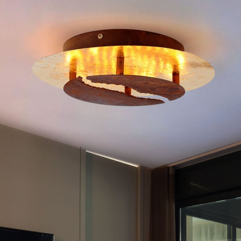 Plafonnier led à intensité variable Lampe design feuille d'or Plafonnier rouille, acier, 26W 2240Lm blanc chaud, DxH 30x8 cm