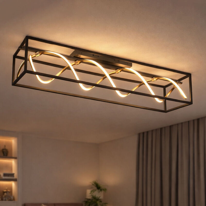 Plafonnier LED à intensité variable par télécommande Lampe de salon plafonnier noir or, 40W 4700lm blanc chaud - blanc froid, LxlxH 90 x 20 x 25 cm Plafonnier LED à intensité variable par télécommande Lampe de salon plafonnier noir or, 40W 4700lm blanc chaud - blanc froid, LxlxH 90 x 20 x 25 cm