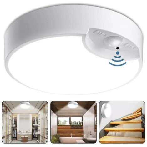 Plafonnier LED à piles avec détecteur de mouvement - télécommande incluse - ABS - application cuisine, chambre, salle de bain, couloir, garage