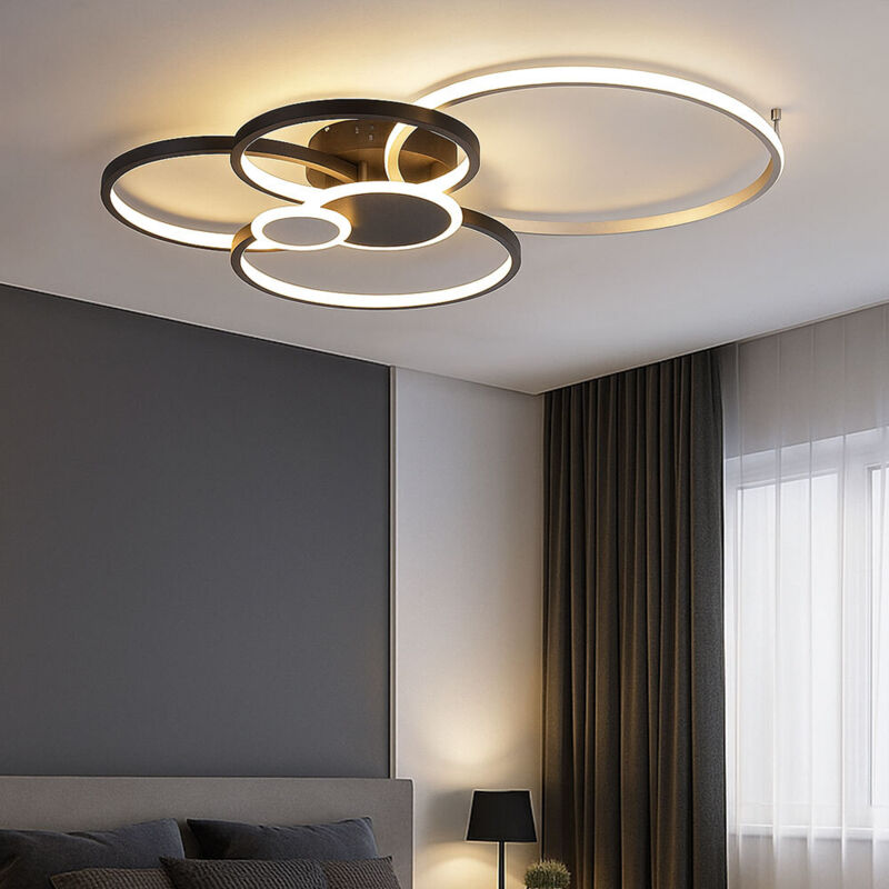 Plafonnier LED Anneaux mobiles Plafonnier noir Lampe de salon, aluminium, 35 W 1400 lm blanc chaud, LxLxH 85x67x11,3 cm Plafonnier LED Anneaux mobiles Plafonnier noir Lampe de salon, aluminium, 35 W 1400 lm blanc chaud, LxLxH 85x67x11,3 cm