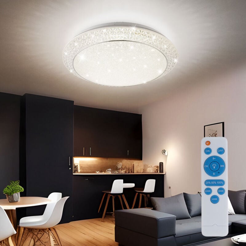 Plafonnier led cristaux lumière cristal télécommande plafonnier dimmable, cct, métal, 28W 3300Lm 3000-4000-6000K, DxH 41x10 cm