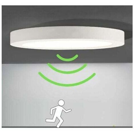 Plafonnier LED avec détecteur de mouvement, éclairage automatique, idéal pour balcon, garage, entrée, couloir, luminaire rond, installation facile, 6000K B