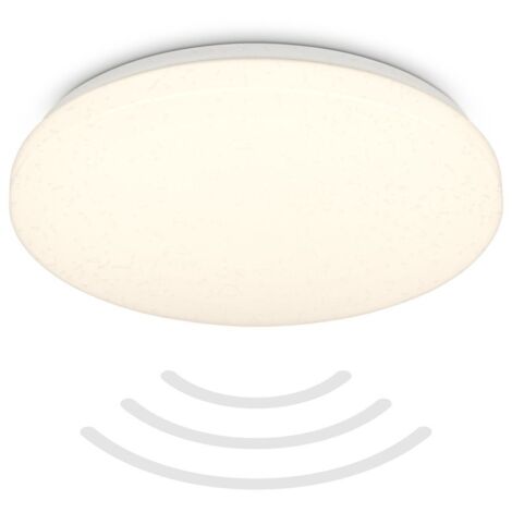 B.K.Licht – Plafonnier LED avec détecteur de mouvement IP54 – Lumière indirecte 1300 lumens – Design plat blanc Ø27 x 6,5 cm – Pour salles de bain et cuisines