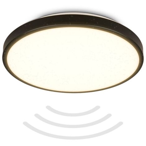 B.K.Licht – Plafonnier LED avec détecteur de mouvement IP54 – Lumière indirecte 1300 lumens – Design noir Ø29 x 6,5 cm – Installation facile