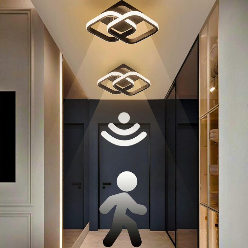 Plafonnier LED avec détecteur de mouvement intégré, 22 W, blanc chaud, dimensions : 24 × 20 × 9 cm, idéal pour les couloirs, garages et salles de