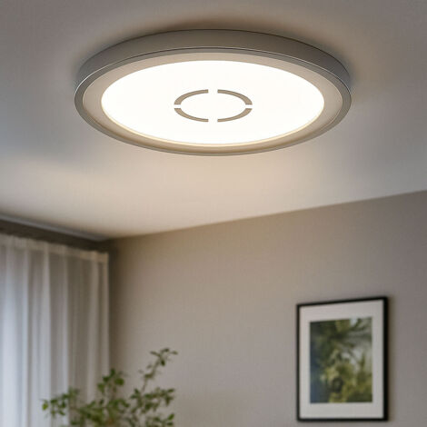 Plafonnier LED avec éclairage de fond Plafonnier argenté Lampe de salon ronde Lampe de couloir plate, 12W 1400lm blanc neutre, DxH 19 x 2,8 cm