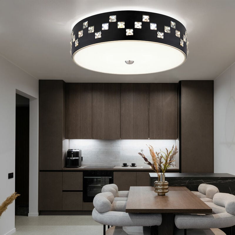 Plafonnier led avec télécommande plafonnier dimmable cristaux de verre lampe de salon plafonnier rond, veilleuse cct à mémoire, métal, 1x led 40W