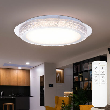 Plafonnier LED avec télécommande plafonnier dimmable lumière cristal argent, veilleuse CCT, 22W 2000Lm blanc chaudblanc froid, D 45 cm