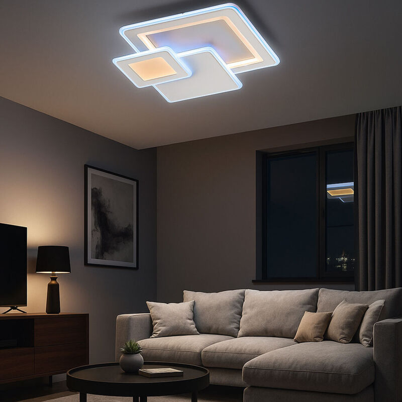 Plafonnier led avec télécommande plafonnier salle à manger moderne dimmable cct, métal plastique, 36W 2900Lm, LxlxH 48x48x7,5 cm Wofi 11860