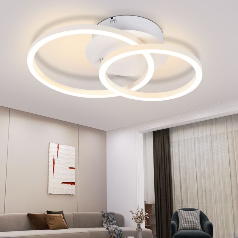 Plafonnier LED Blanc -GBLY 2 anneaux Design moderne rond Lampe de salon 24W 3000K Blanc chaud Lampe de chambre à coucher Pivotante Lampe de cuisine