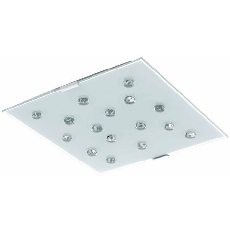 Plafonnier LED blanc, lampe de cuisine, lampe de couloir, verre satiné, pierres de verre clair, 12W 1020lm blanc chaud, LxH 29 x 7,5 cm, Eglo 93417