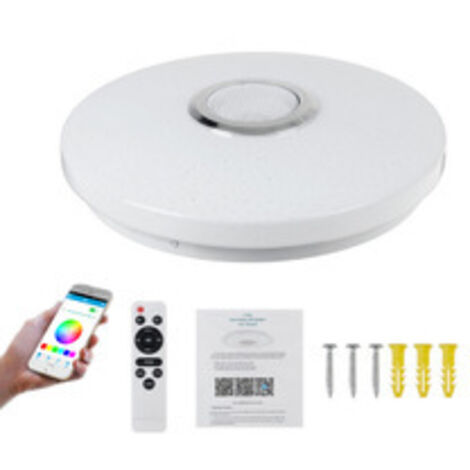 Plafonnier LED Bluetooth 31 cm avec Haut-Parleur – Lampe de Plafond Ronde RGB Multicolore pour Chambre Salon（36W 30cm bords droits couleurs Bluetooth application musicale + télécommande (220)）