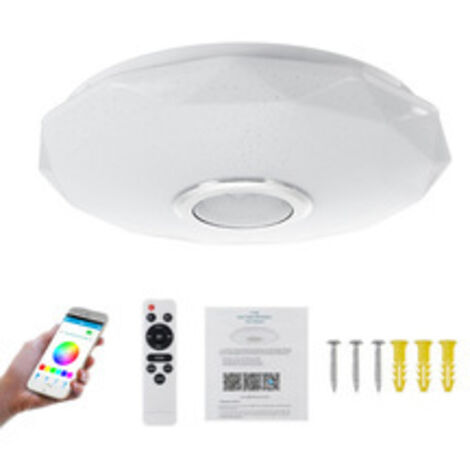 Plafonnier LED Bluetooth 32 cm avec Haut-Parleur – Lampe de Plafond Ronde RGB Multicolore pour Chambre Salon（36W 30cm Style Diamant Couleurs Application musicale Bluetooth + Télécommande (220)）