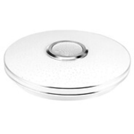 Plafonnier LED Bluetooth 34 cm avec Haut-Parleur – Lampe de Plafond Ronde RGB Multicolore pour Chambre Salon（38CM Quatre fils argentés Application musicale Bluetooth colorée + télécommande (220)）