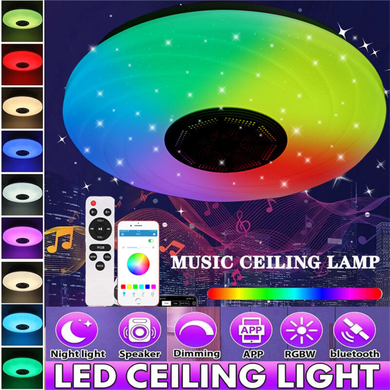 Plafonnier LED Bluetooth 36W RGB couleur pour chambre à coucher, salon, plafonnier à intensité variable avec haut-parleur et contrôle par application