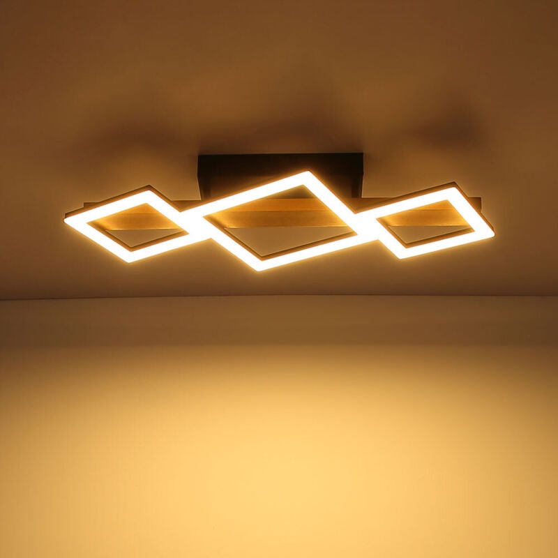 Plafonnier LED bois salon plafonnier design plafonnier carré, métal MDF, 29W 1560Lm blanc chaud, LxPxH 66x30x10