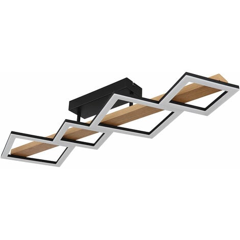 Plafonnier LED bois salon plafonnier design plafonnier carré, métal MDF, 35W 1880Lm blanc chaud, LxPxH 92x30x13