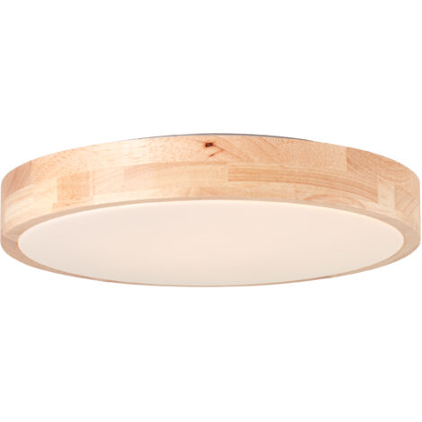 Plafonnier LED Brilliant Moreen 34cm bois, bois/plastique/métal, 1x 14 W LED intégré, (flux lumineux : 1300lm, couleur de la lumière : 3000-4500K)