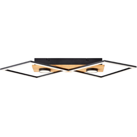Plafonnier LED Brilliant Woodbridge 70x35cm bois/noir, bois/métal/plastique, 1x LED intégrée, 32 W, (flux lumineux : 3100lm, couleur de la lumière : 3000K)