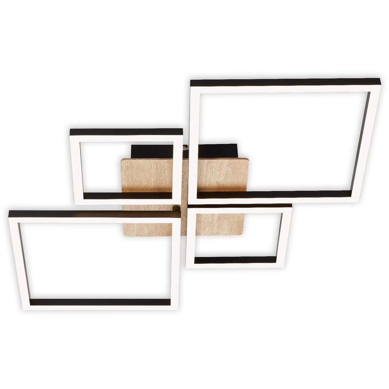Plafonnier led Briloner leuchten frame, 44 w, 4000 lm, IP20, noir, métal-plastique-bois, intensité lumineuse variable, 75 x 47 x 7,3 cm