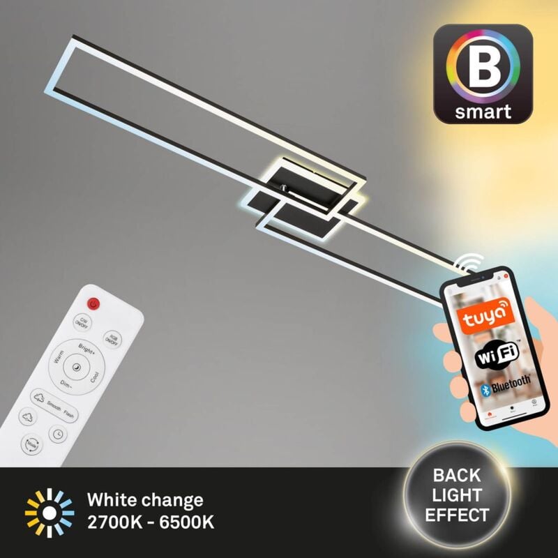 Brilo - Plafonnier led ner leuchten frame s, 40 w, 5200 lm, IP20, noir, métal-plastique, intensité lumineuse variable, 110 x 24,8 x 7,8 cm