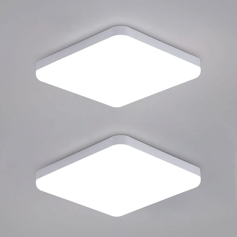 Goeco - 2 pièces Plafonnier led 6000K IP54 Carré 25x25cm - Blanc Froid, Cuisine/Salle de Bain Goeco - 2 pièces Plafonnier led 6000K IP54 Carré 25x25cm - Blanc Froid, Cuisine/Salle de Bain