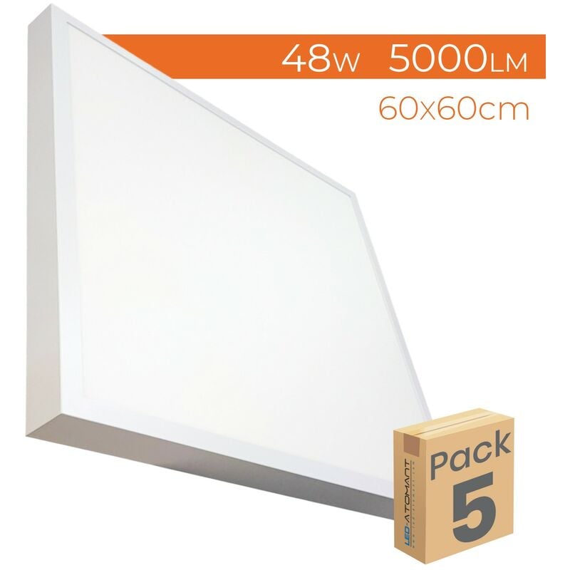 Plafonnier led carre panneau <strong>surface</strong> 48w 5000lm 600mm | blanc froid 6500k - pack 5 pcs.