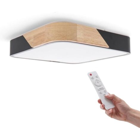 Plafonnier LED Carré - 1 Unité - Bois Et Blanc - 24W 2400lm Réglable - Salon Cuisine Salle De Bain - Noir